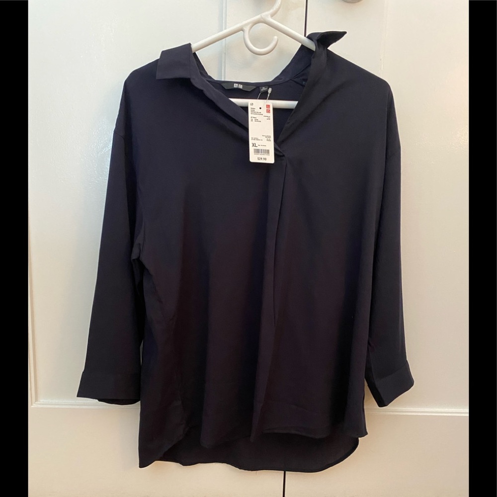 NWT Uniqlo Rayon skipper collar 3/4 sleeve blouse